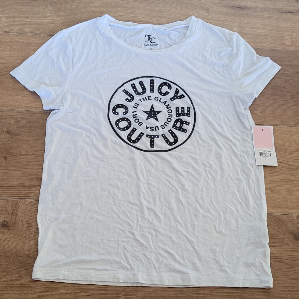 New Juicy Couture Graphic Women White T-Shirt Top Tee Small